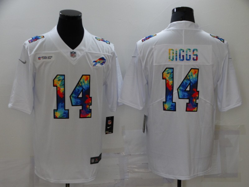 Men Buffalo Bills 14 Diggs White Rainbow version 2021 Nike NFL Jersey